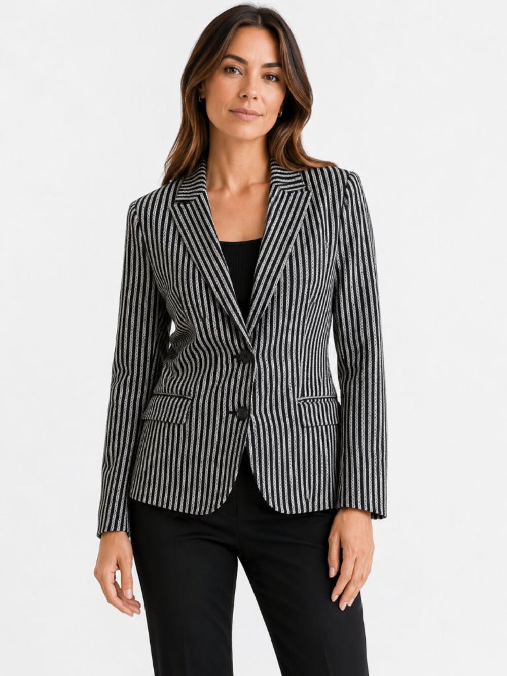 TIGER OF SWEDEN BLACK WHITE WOOL BLEND GEO STRIPED ODINA 3 PEAK LAPEL BLAZER - 4